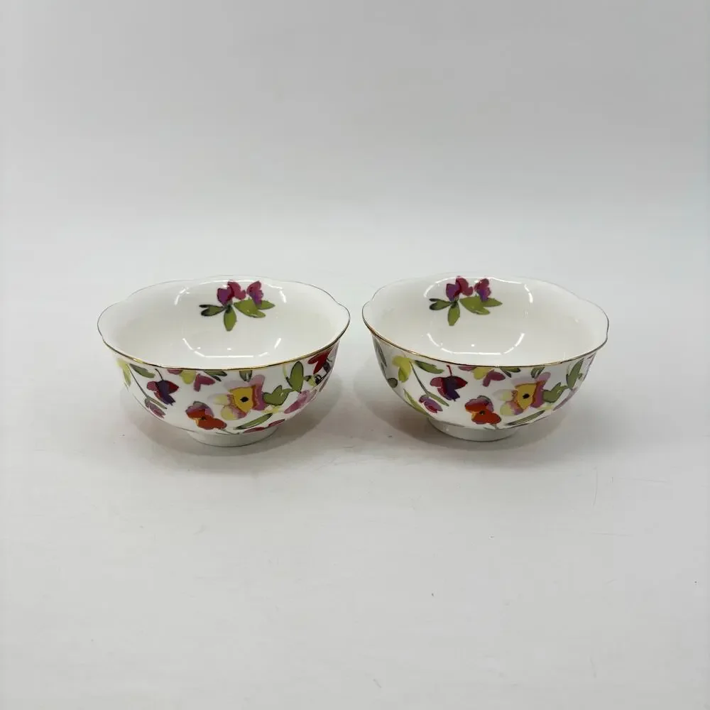 Gracie China Small Soup Bowl Floral Porcelain Bowls Gold Trip Scalloped